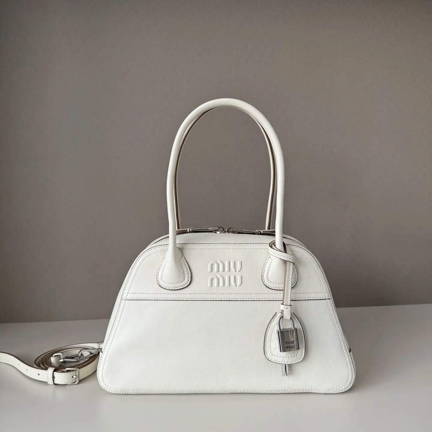 Miu Miu White Leather Top Handle Bag image 1