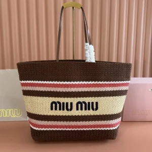 Miu Miu Striped Woven Tote Bag image 1