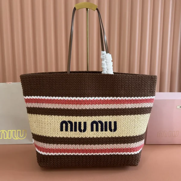 Miu Miu Striped Woven Tote Bag image 1