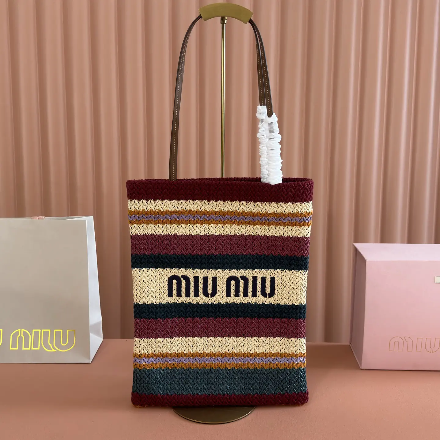 Miu Miu Striped Crochet Tote Bag image 1