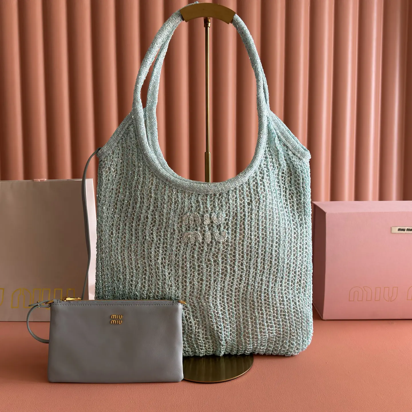 Miu Miu Sequin Mesh Shoulder Bag with Removable Pouch image 1