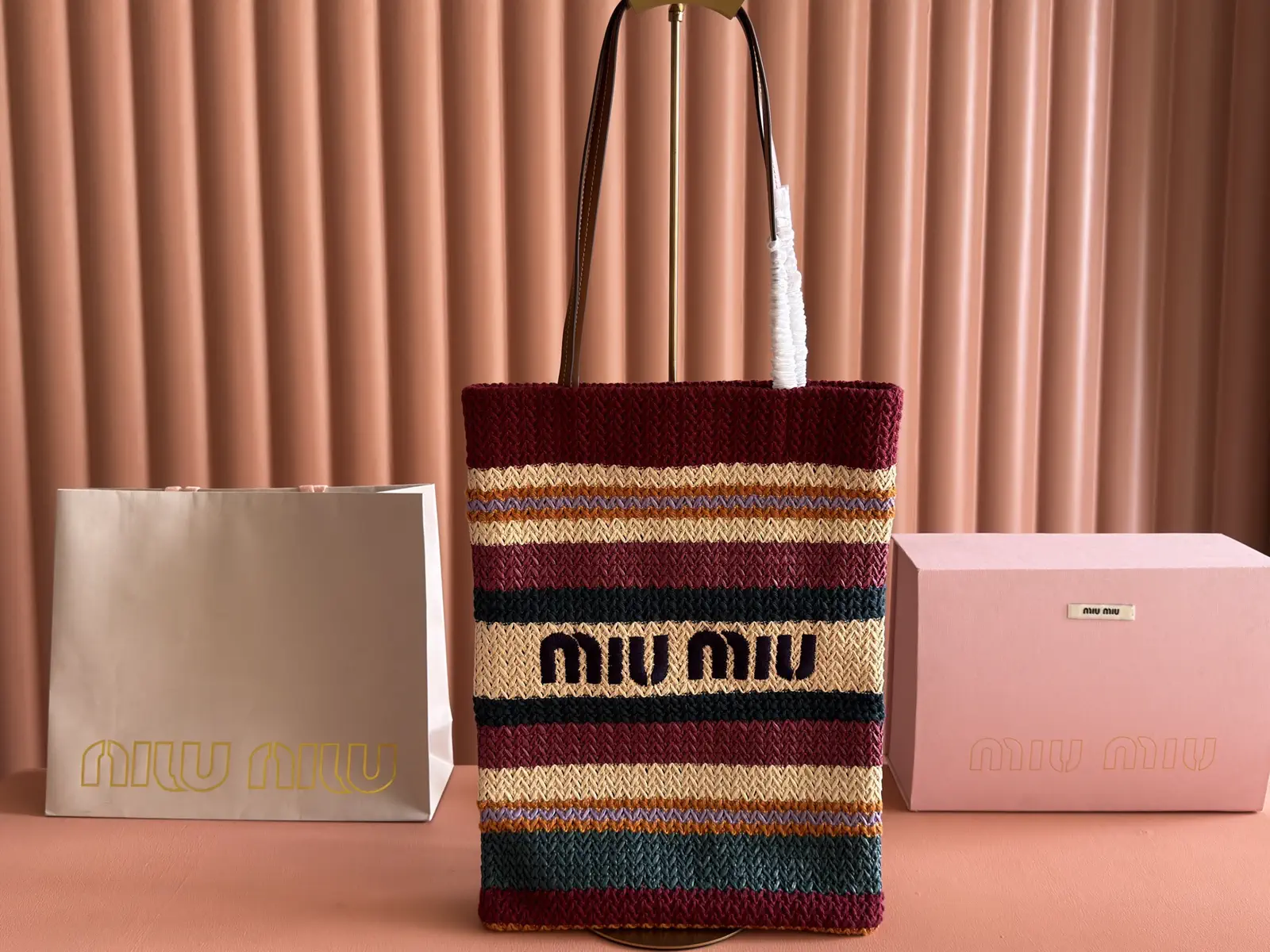 Miu Miu Striped Crochet Tote Bag image 1