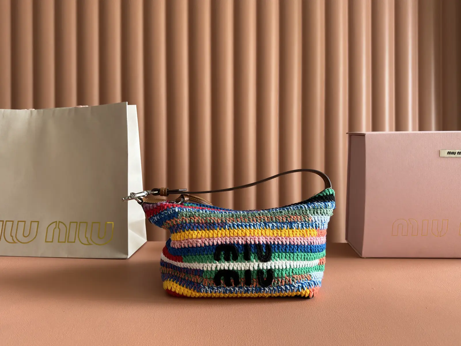 Miu Miu Multicolor Striped Crochet Shoulder Bag image 1
