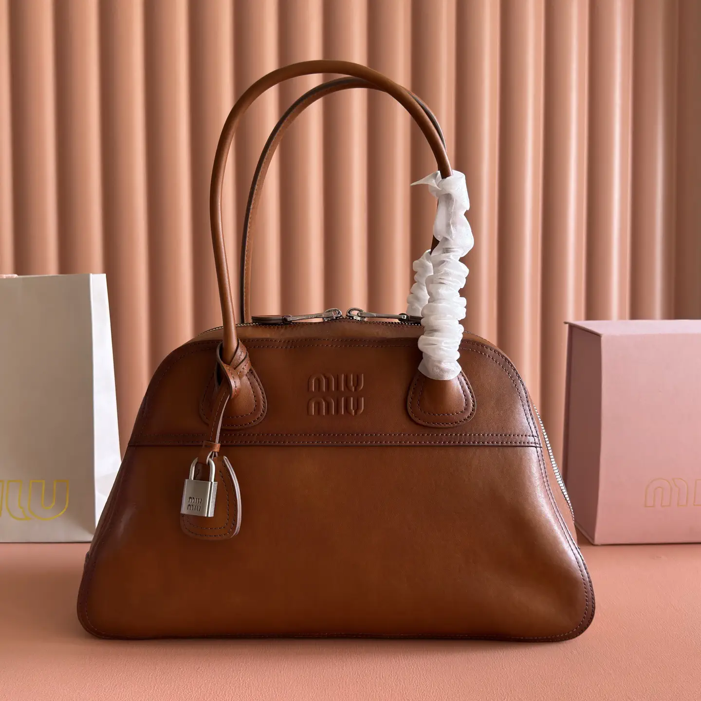 Miu Miu Brown Leather Top Handle Bag image 1