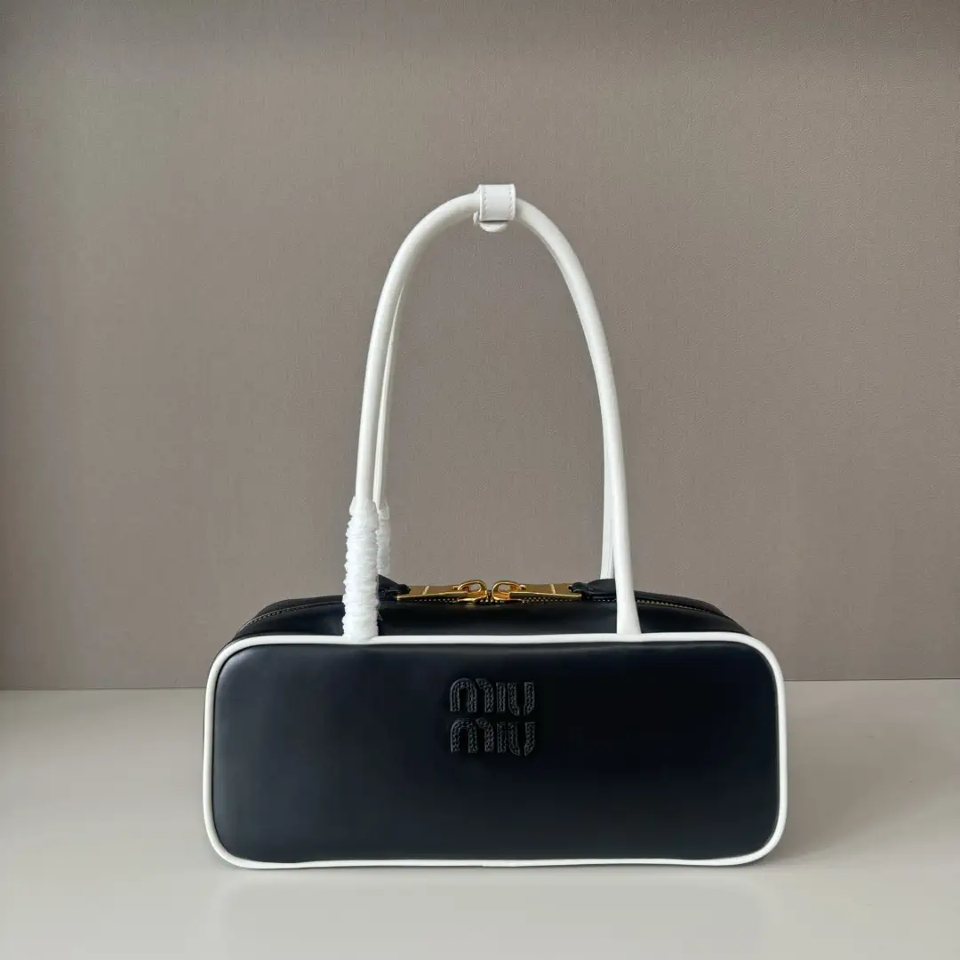 Miu Miu Black with White Trim Bowling Shoulder Bag image 1