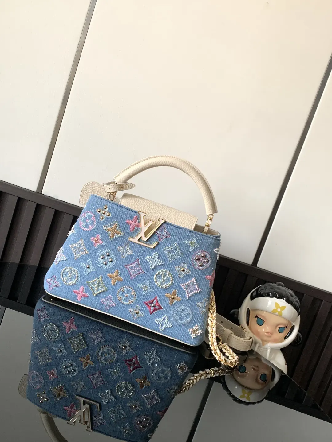 Louis Vuitton Capucines BB Embroidered Denim Top Handle Bag image 1
