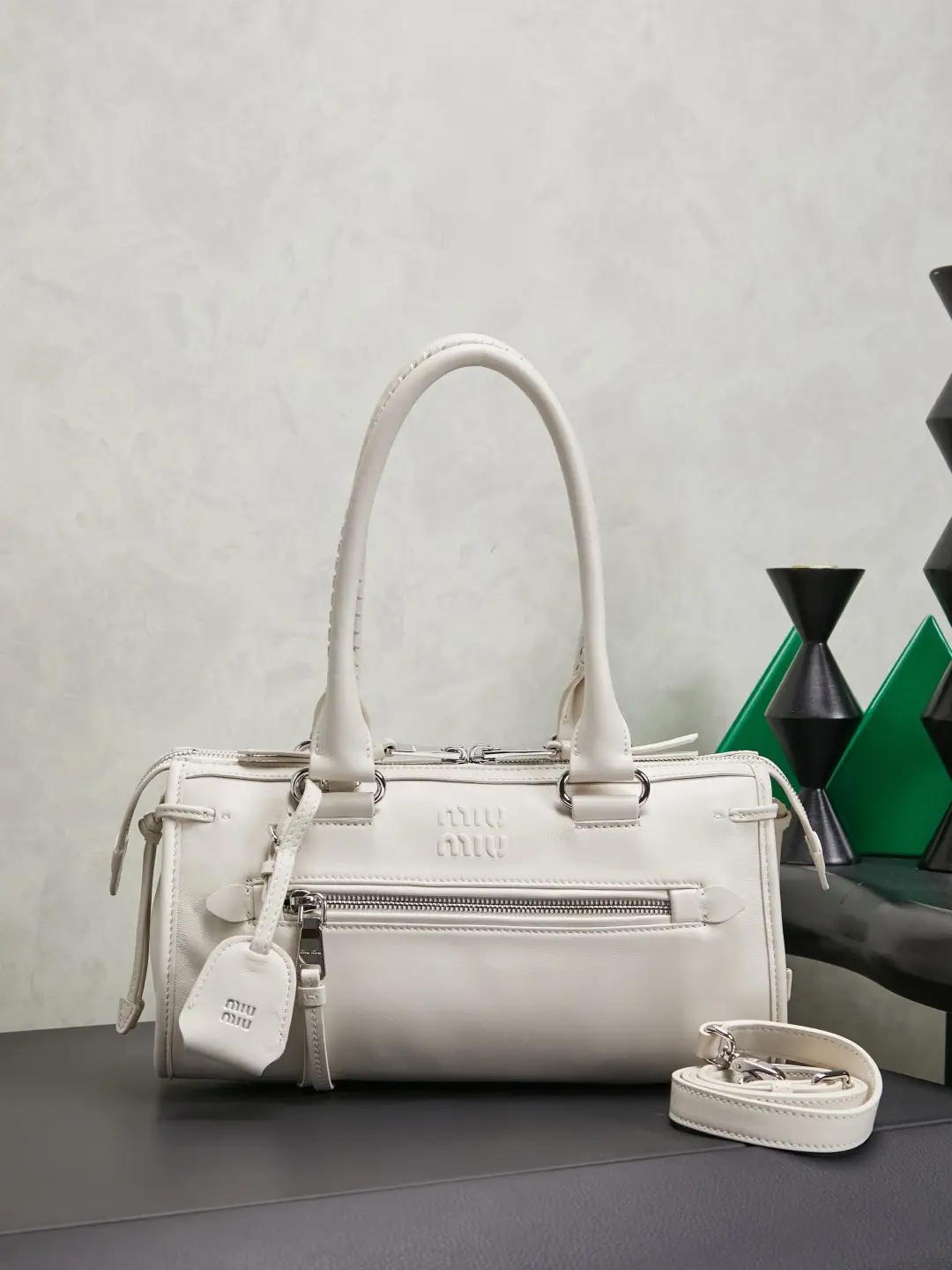 Miu Miu White Leather Top Handle Bag image 1