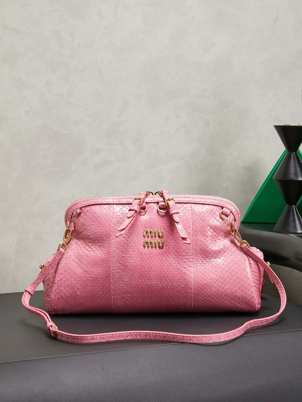 Miu Miu Pink Snake Skin Clutch with Detachable Straps image 1