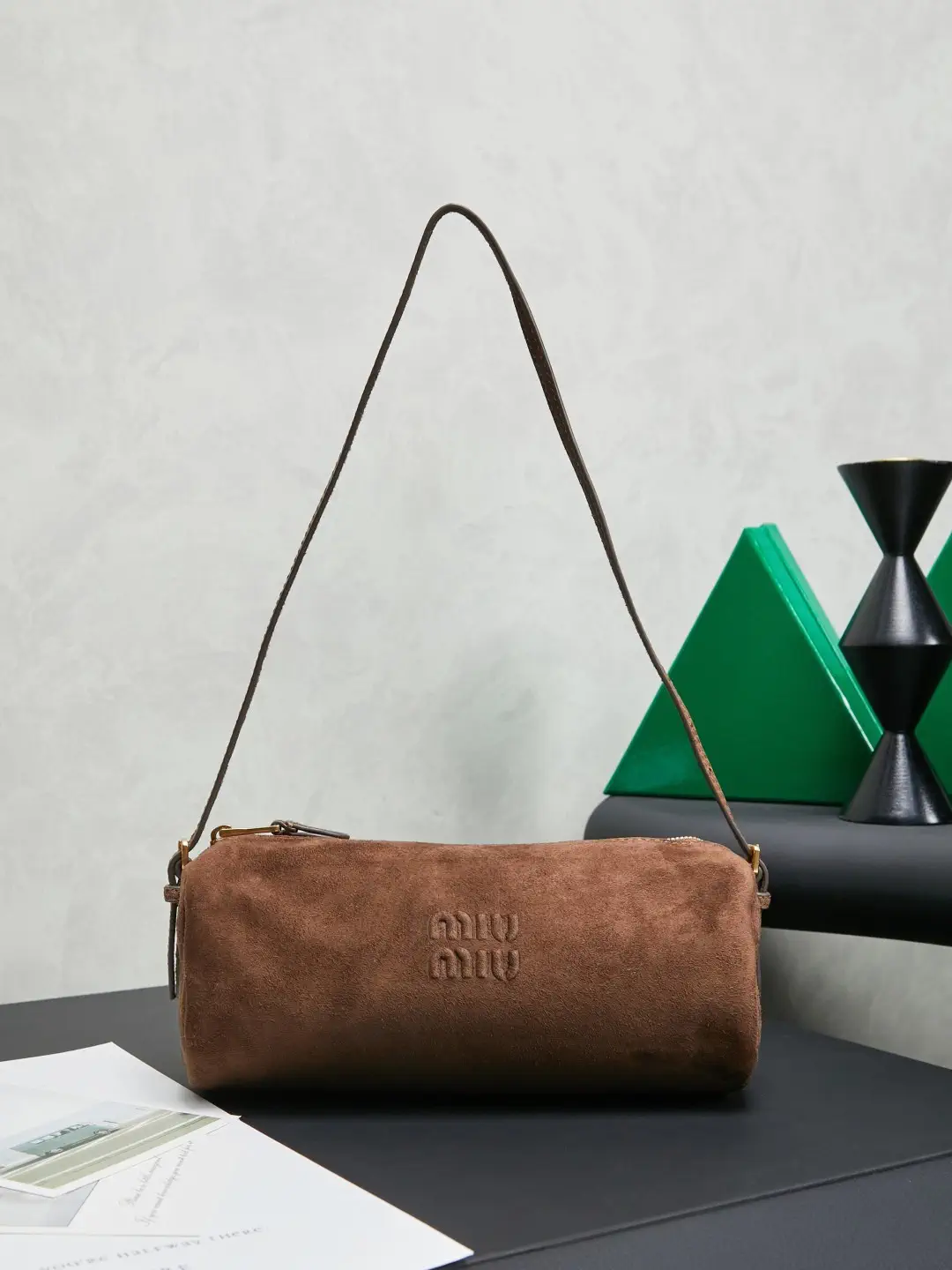 Miu Miu Brown Suede Cylindrical Shoulder Bag image 1