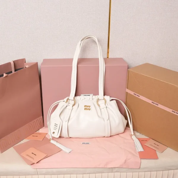 Miu Miu White Ruched Drawstring Shoulder Bag image 1