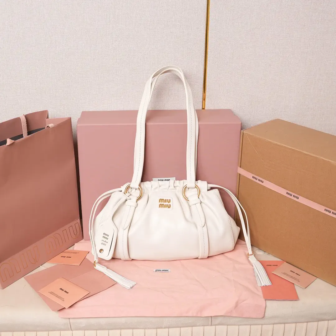 Miu Miu White Ruched Drawstring Shoulder Bag image 1