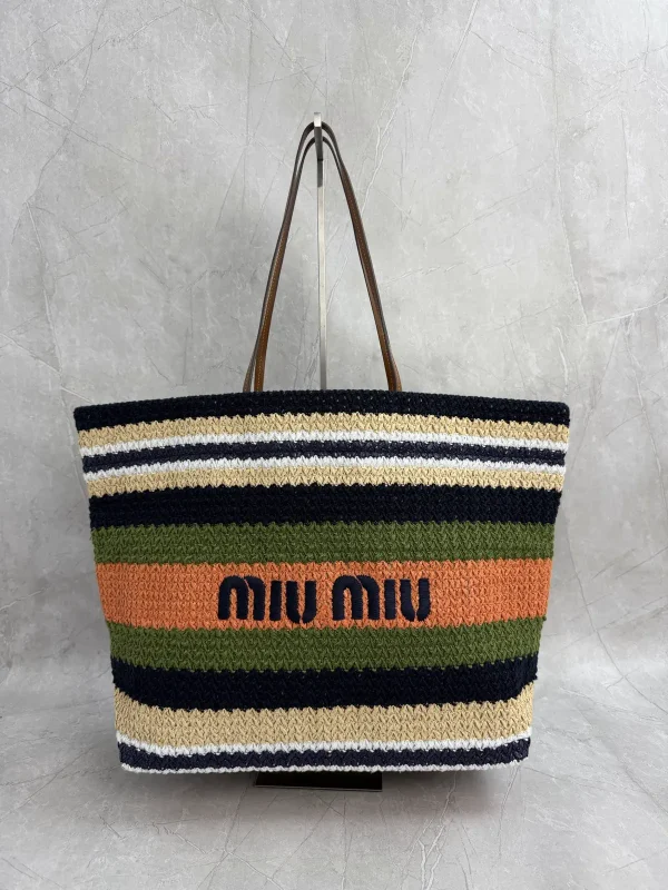 Miu Miu Striped Woven Tote Bag image 1