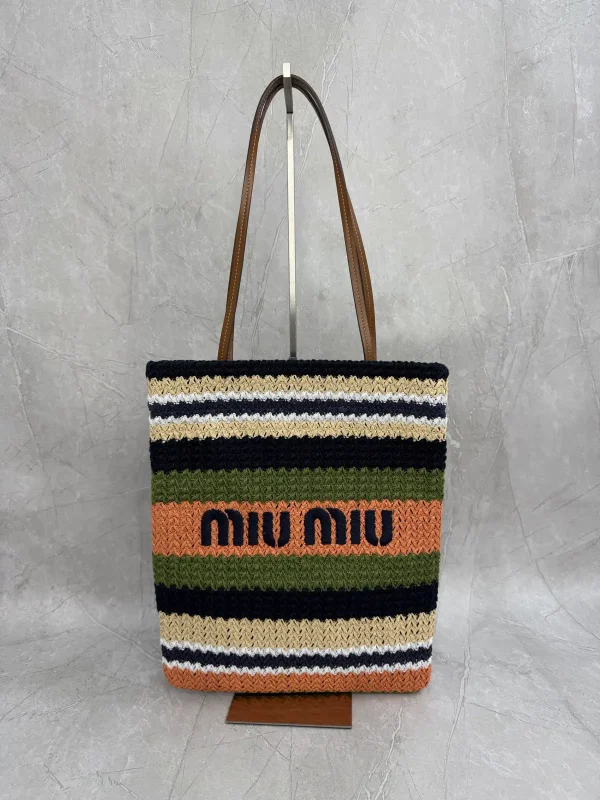Miu Miu Striped Woven Tote Bag image 1