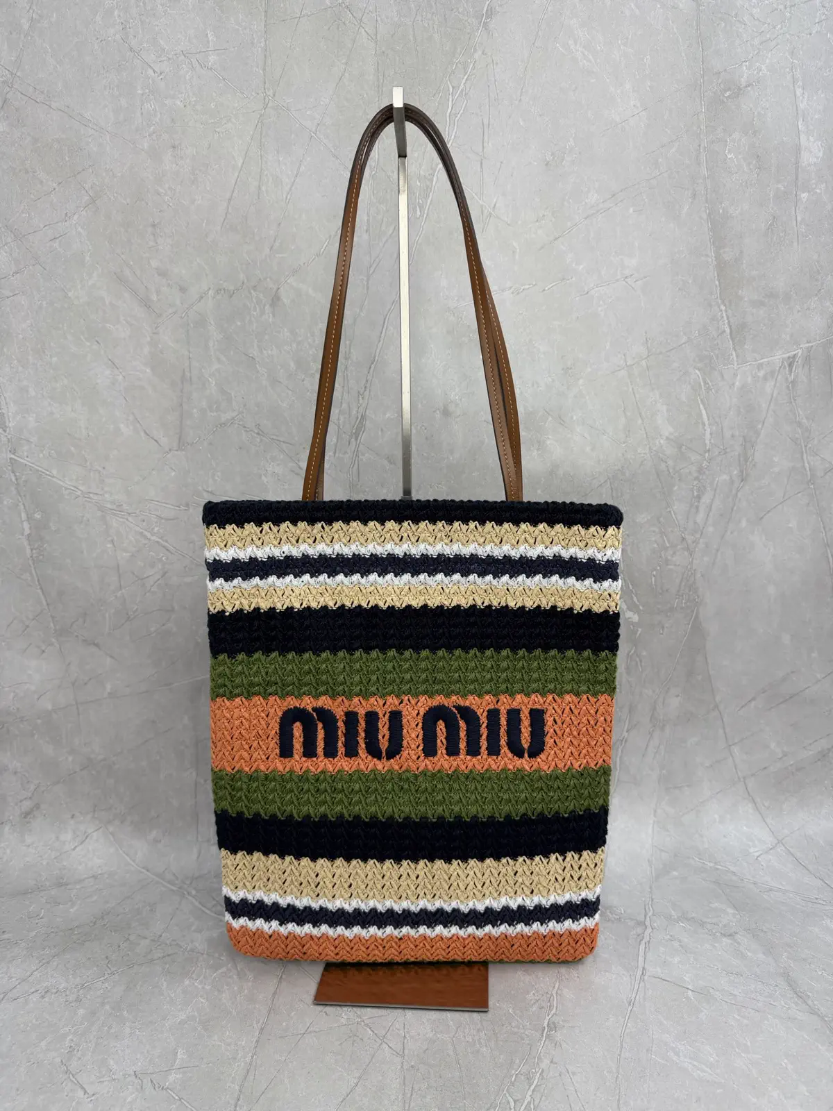 Miu Miu Striped Woven Tote Bag image 1