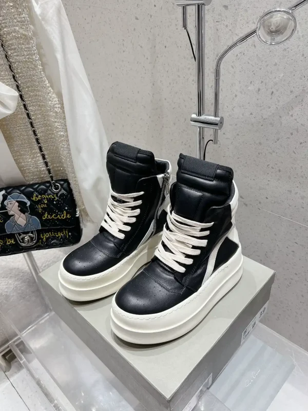 Rick Owens 24SS New Couple Style Lace-Up Thick Sole High-Top Biker Boots image 1