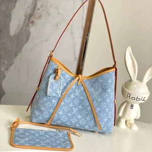 Louis Vuitton Light Blue Denim Monogram Shoulder Bag with Detachable Pouch image 1