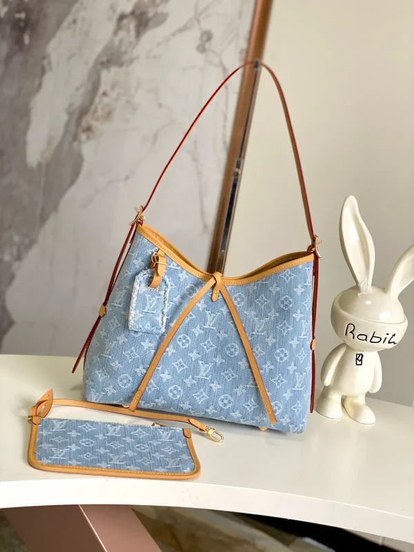 Louis Vuitton Light Blue Denim Monogram Shoulder Bag with Detachable Pouch image 1