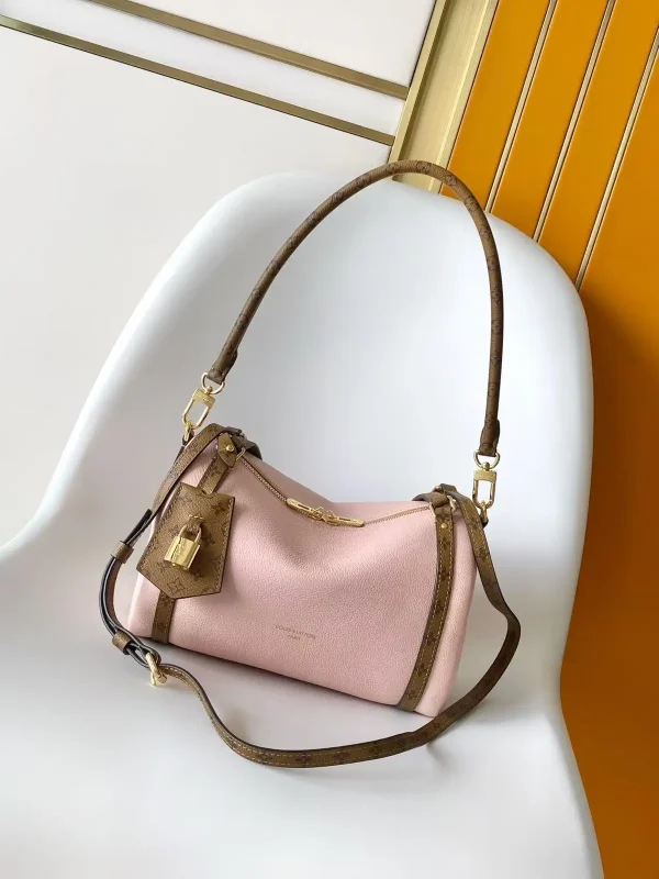 Louis Vuitton Pink Leather Small Handbag with Monogram Trim image 1