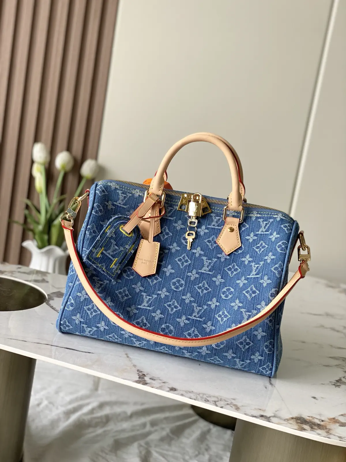 Louis Vuitton Denim Monogram Speedy Bandoulière 30 Top Handle Bag image 1
