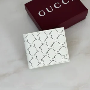 Gucci White Perforated GG Bifold Wallet image 1