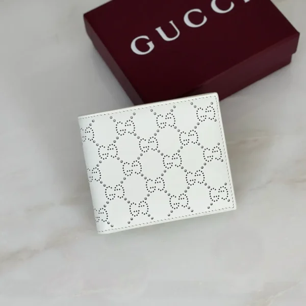 Gucci White Perforated GG Bifold Wallet image 1