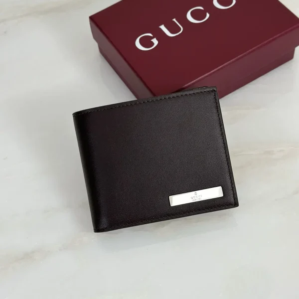 Gucci Dark Brown Bifold Wallet with Silver Logo Plate image 1