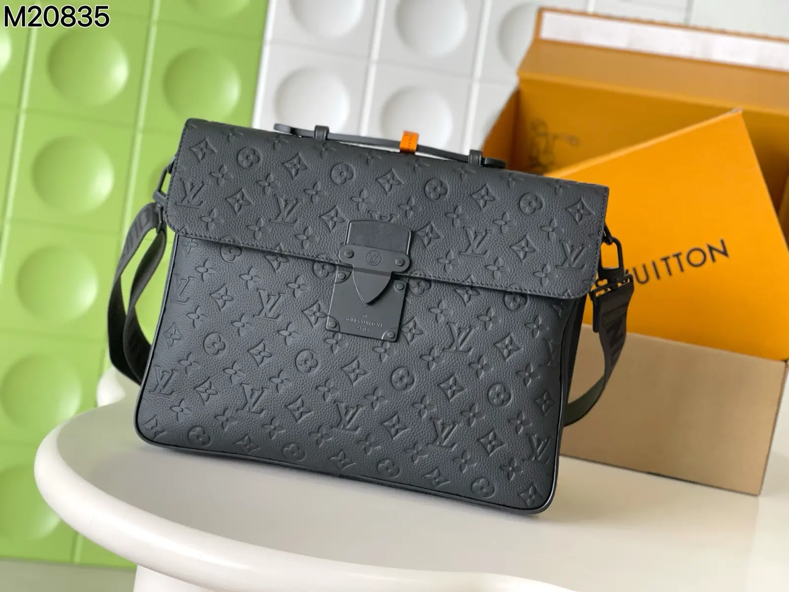 Louis Vuitton Black Embossed S-Lock Briefcase Crossbody Bag image 1