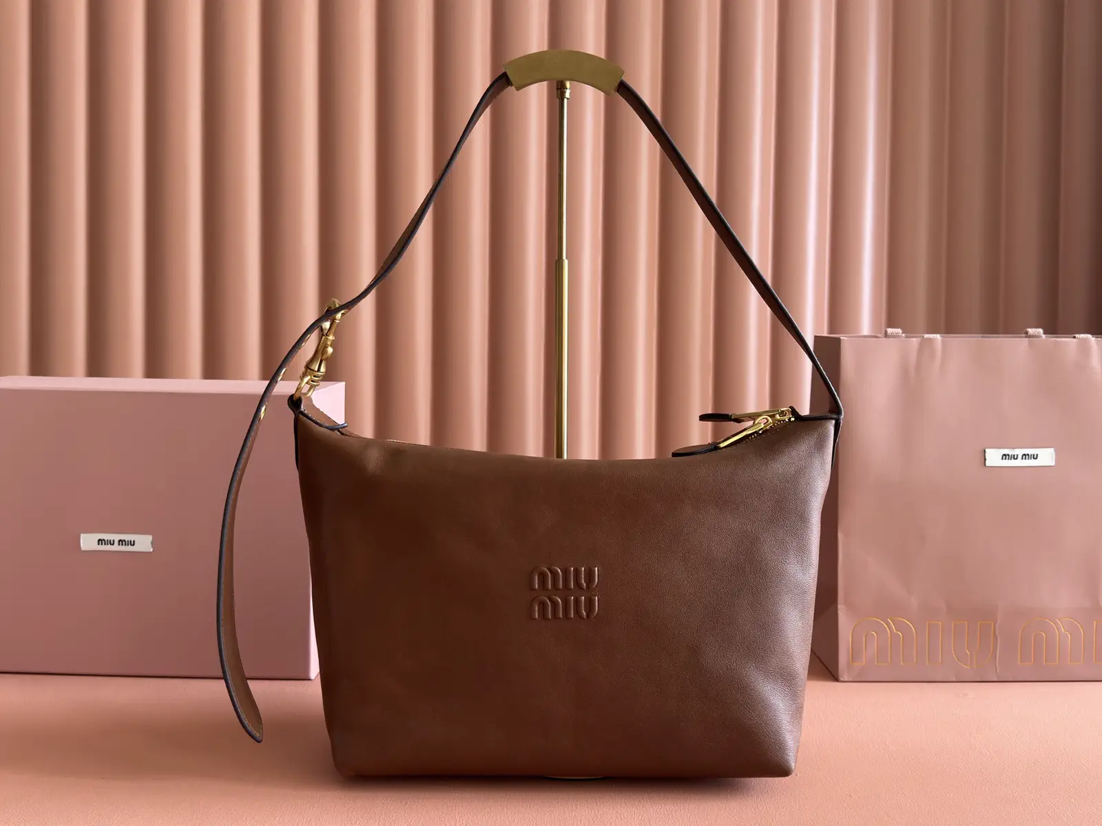 Miu Miu Brown Leather Hobo Shoulder Bag image 1