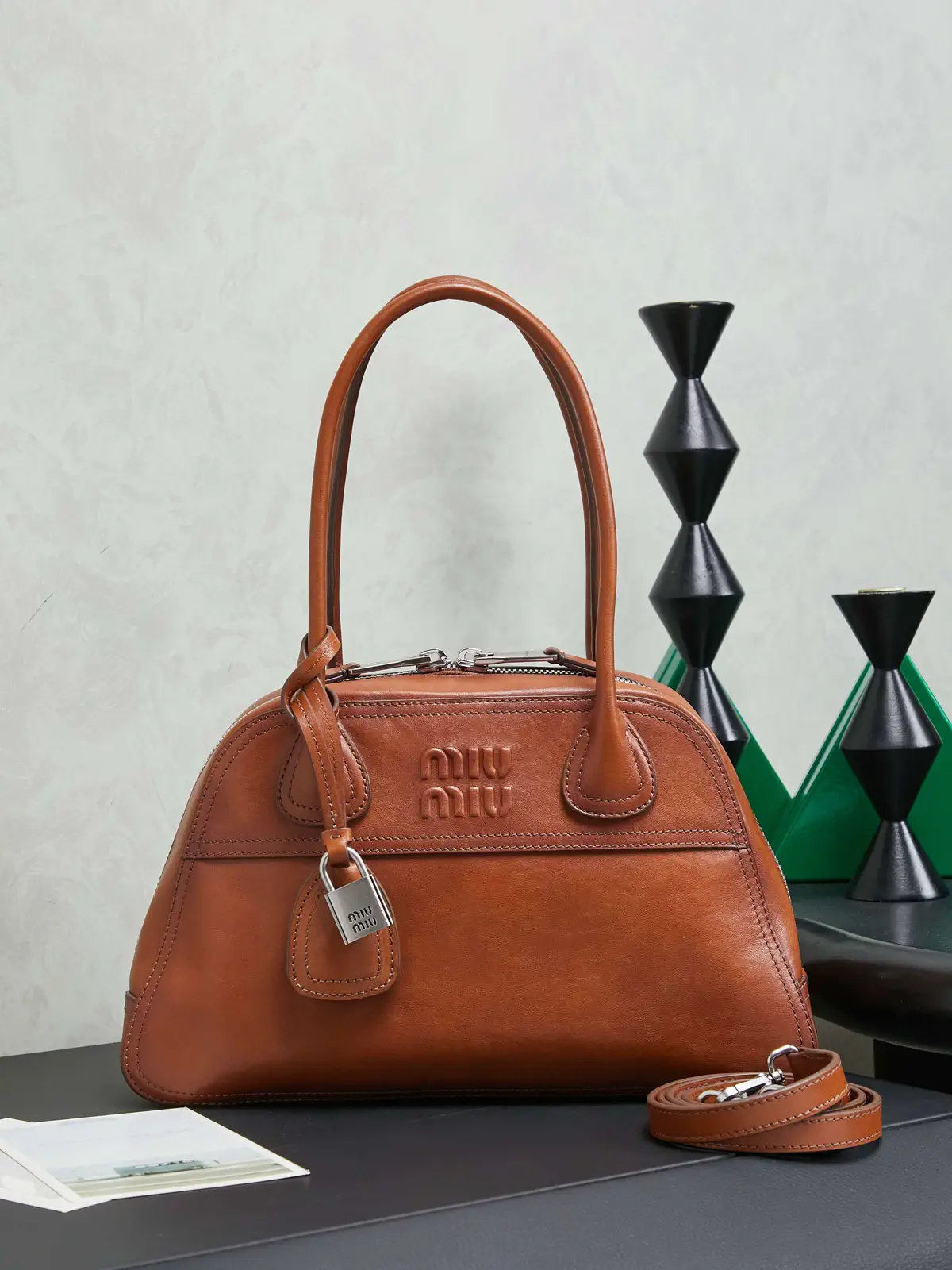 Miu Miu Brown Leather Top Handle Bag image 1