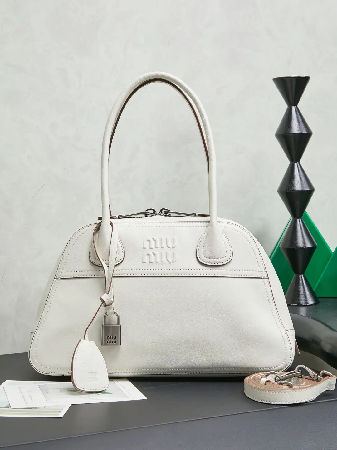 Miu Miu White Leather Top Handle Bag image 1