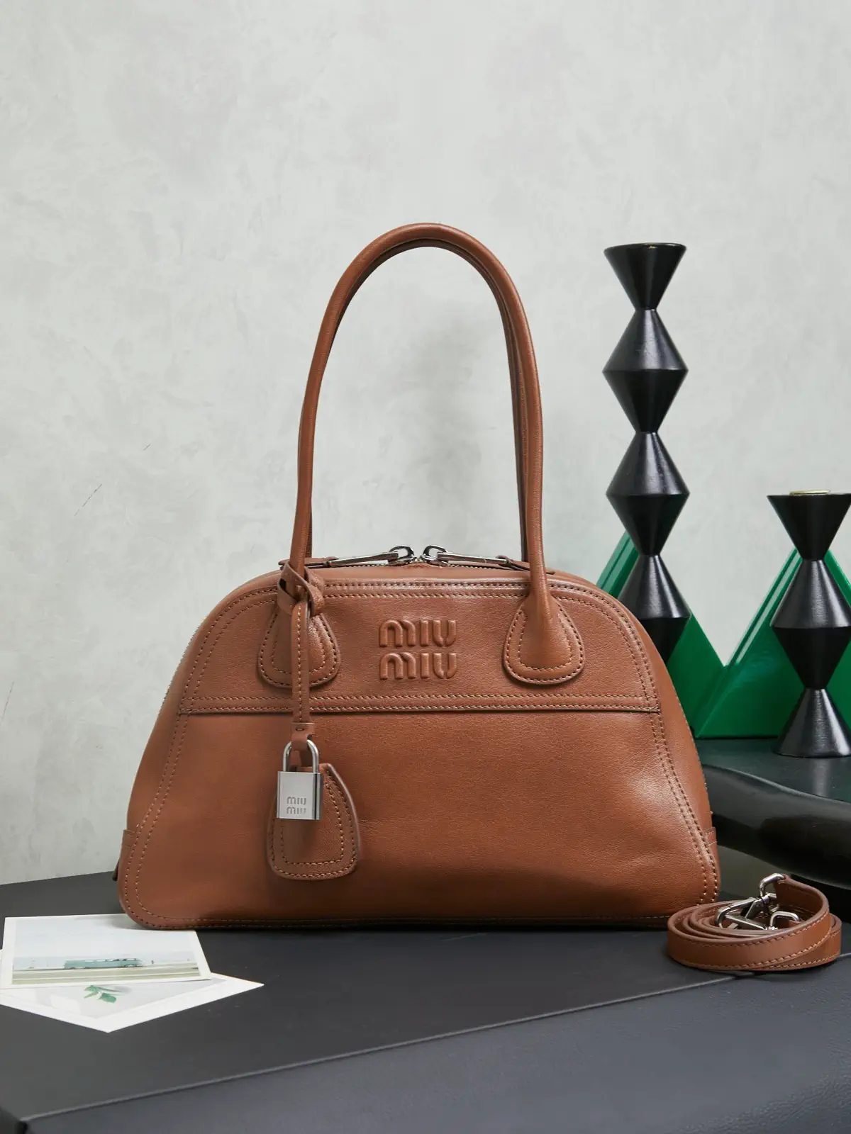 Miu Miu Brown Leather Top Handle Bag image 1