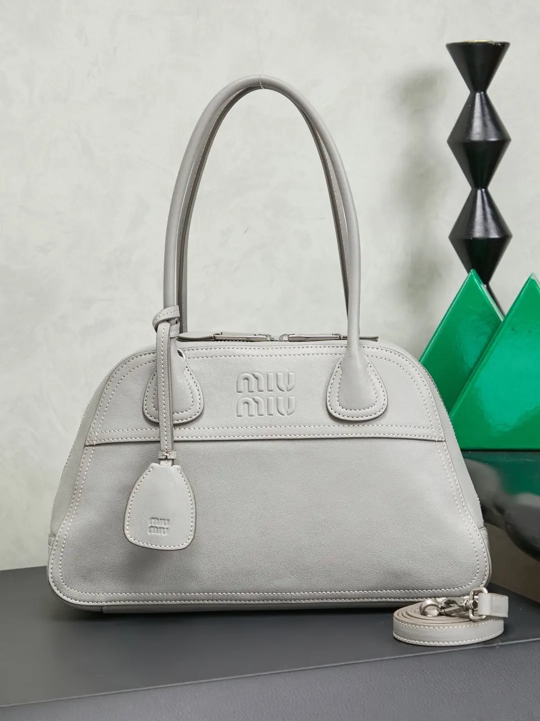 Miu Miu Gray Leather Top Handle Bag image 1