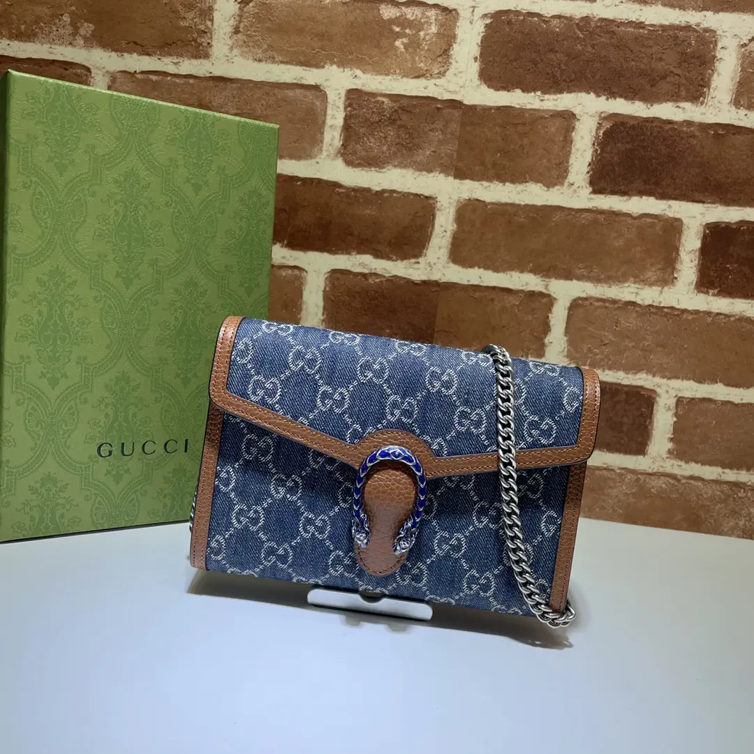 Gucci Denim Monogram Chain Shoulder Bag image 1
