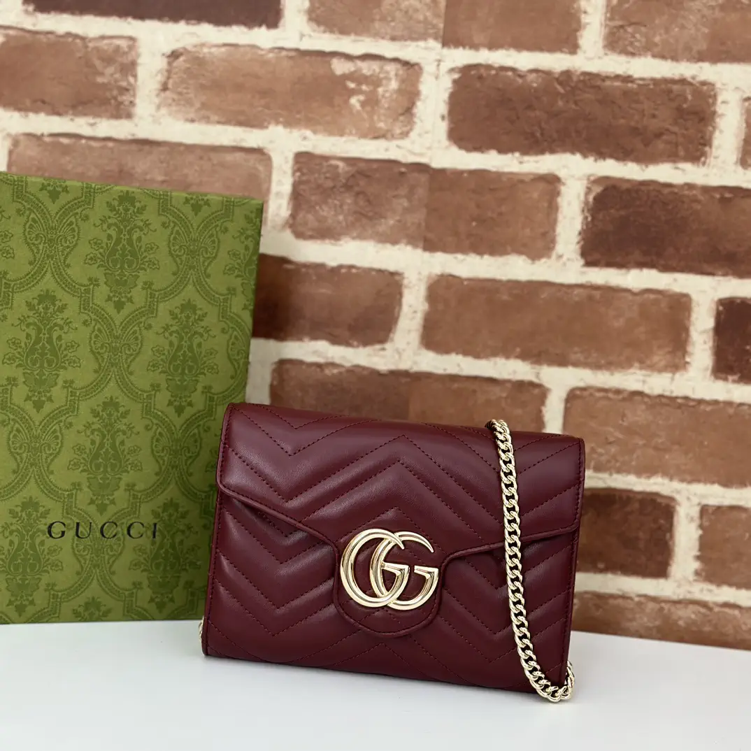 Gucci Burgundy Quilted Chain Wallet image 1