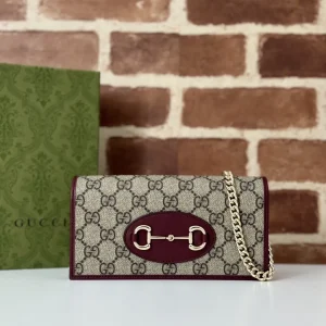 Gucci Monogram Chain Wallet with Burgundy Trim image 1