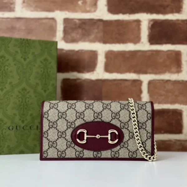 Gucci Monogram Chain Wallet with Burgundy Trim image 1