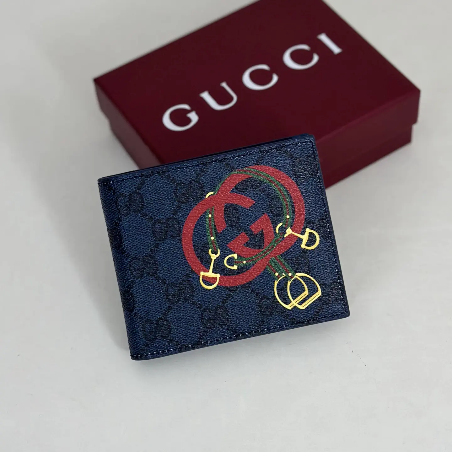 Gucci Navy Monogram Horsebit Print Wallet image 1