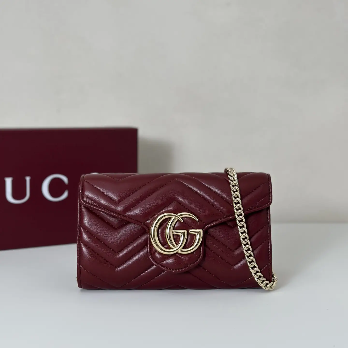 Gucci Burgundy Quilted Chain Wallet image 1