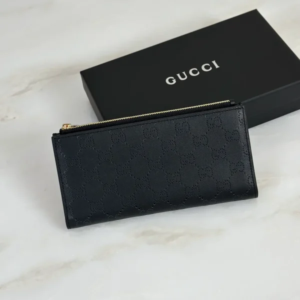 Gucci Black Perforated Monogram Wallet image 1
