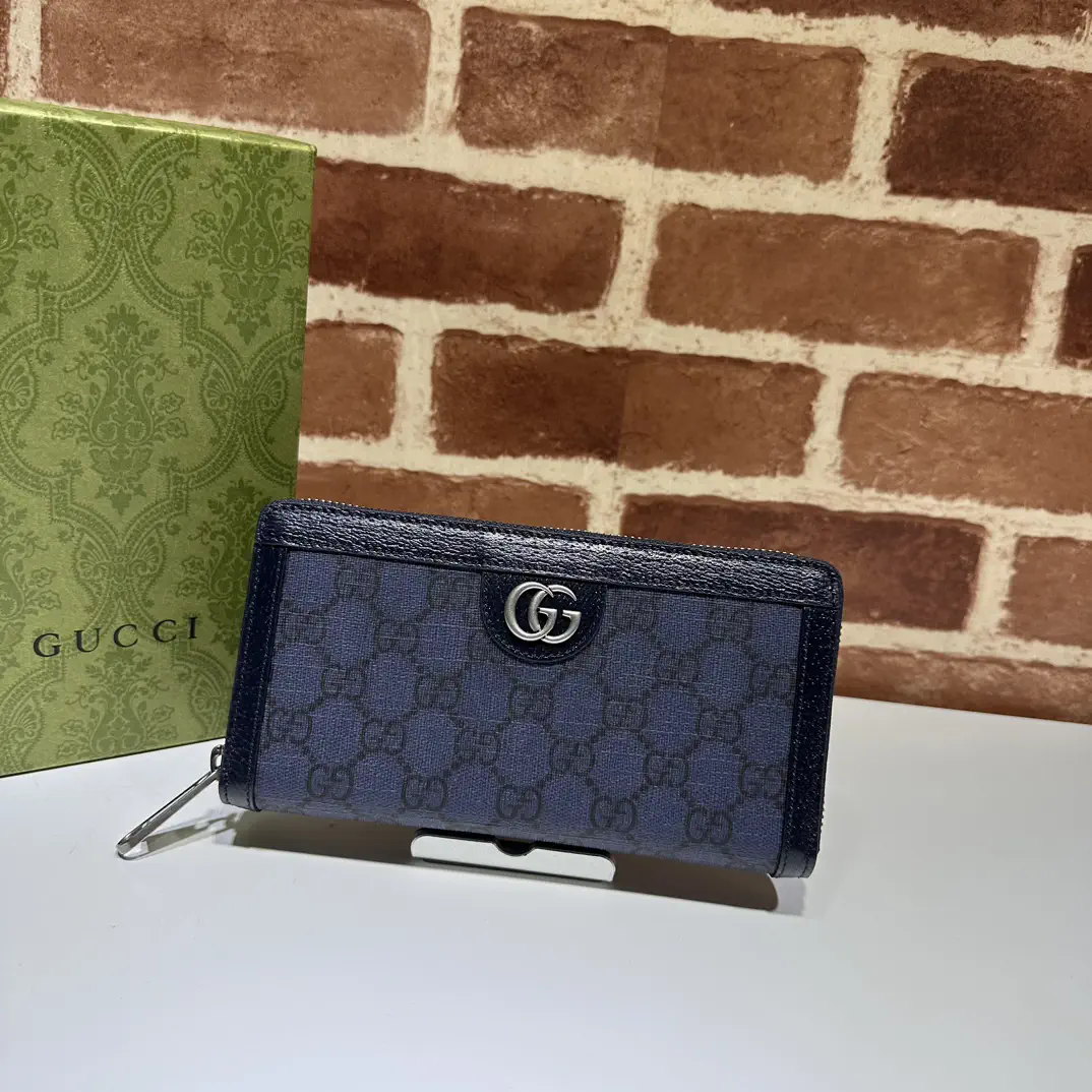 Gucci Dark Blue Monogram Zip Wallet image 1