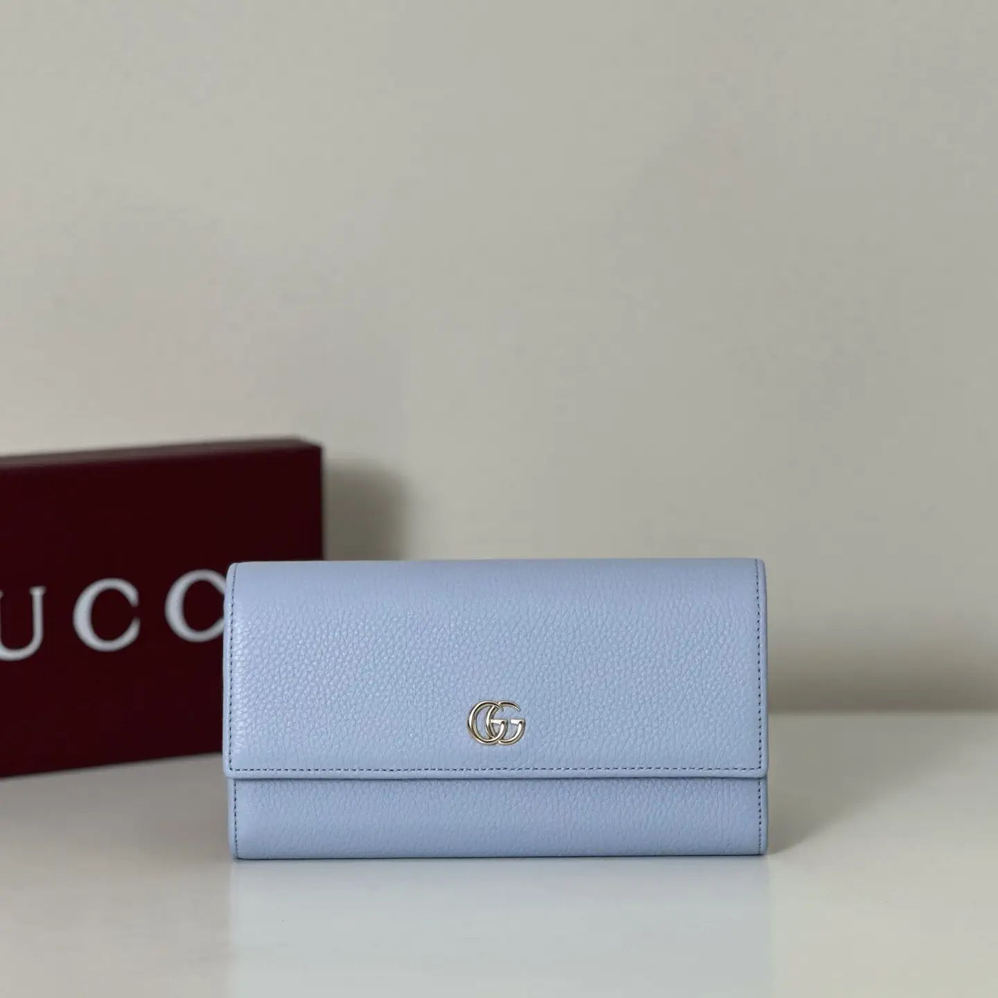 Gucci Light Blue Pebbled Leather Wallet image 1