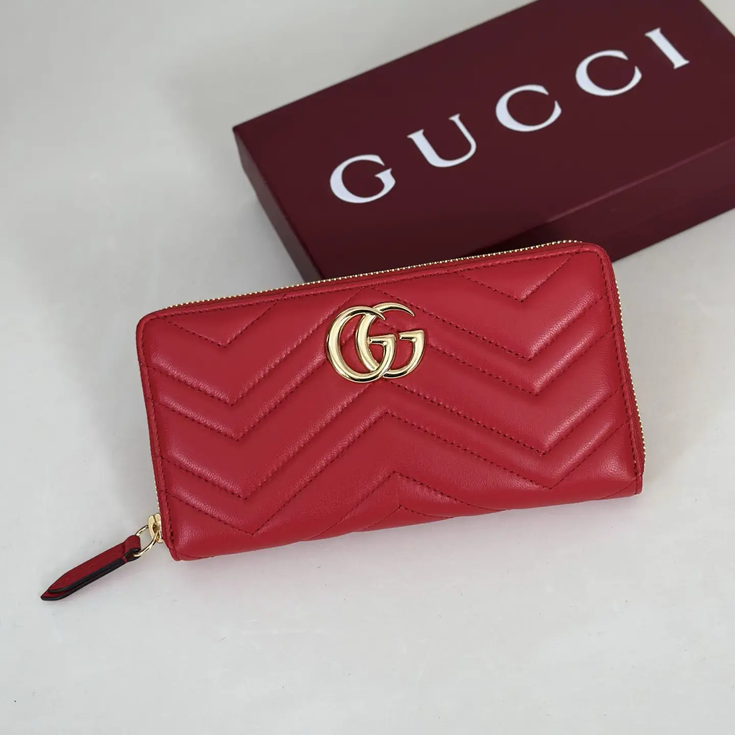 Gucci Red Quilted Zip Wallet image 1