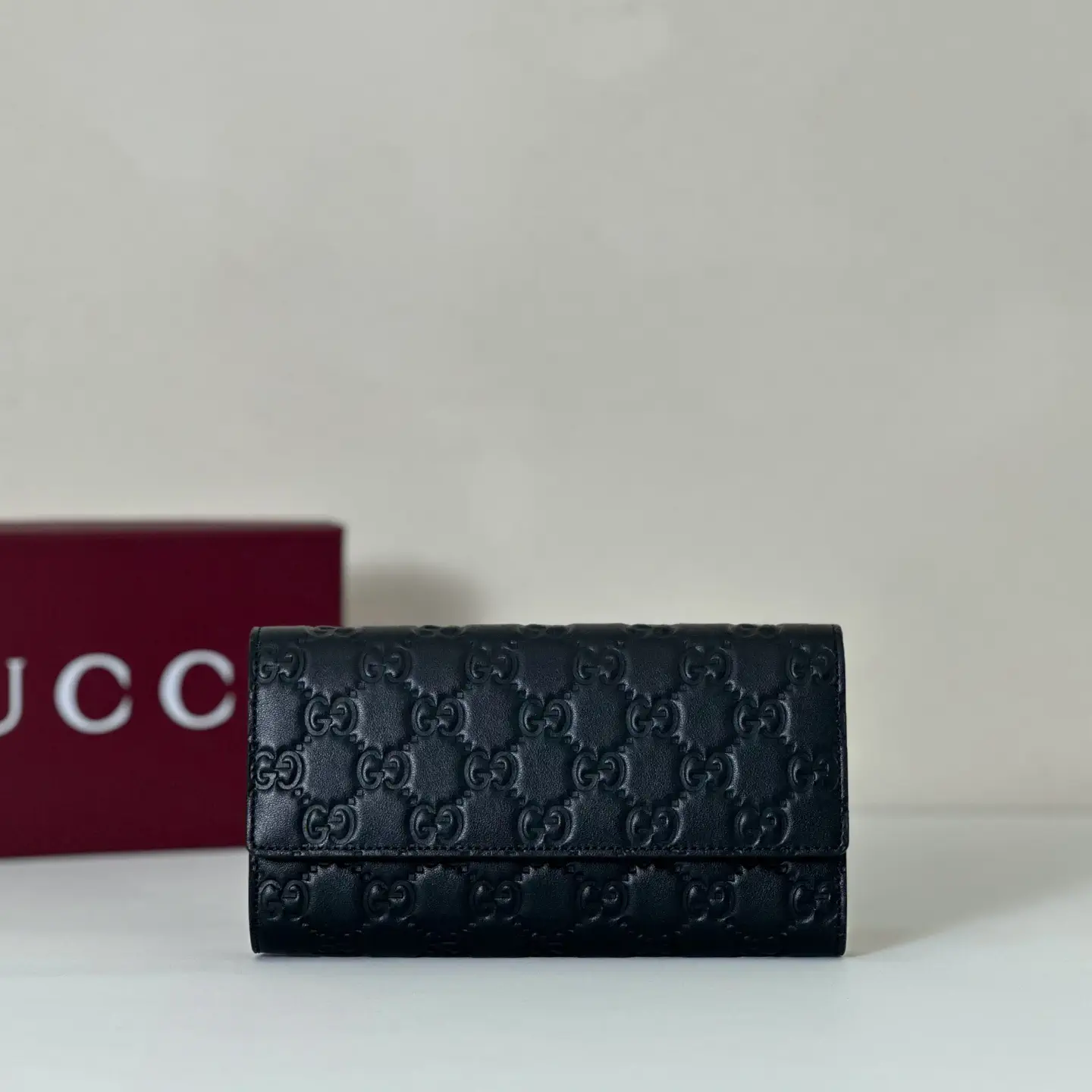 Gucci Black Embossed Monogram Long Wallet image 1