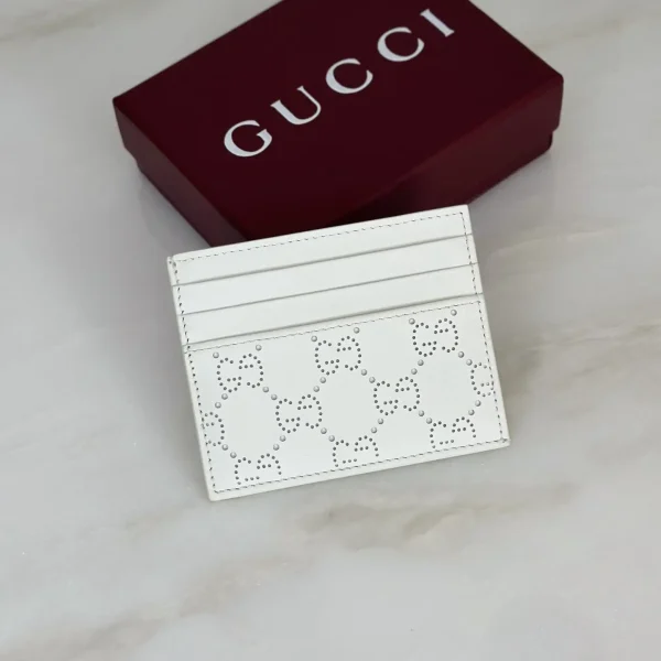 Gucci White Perforated Monogram Card Holder image 1