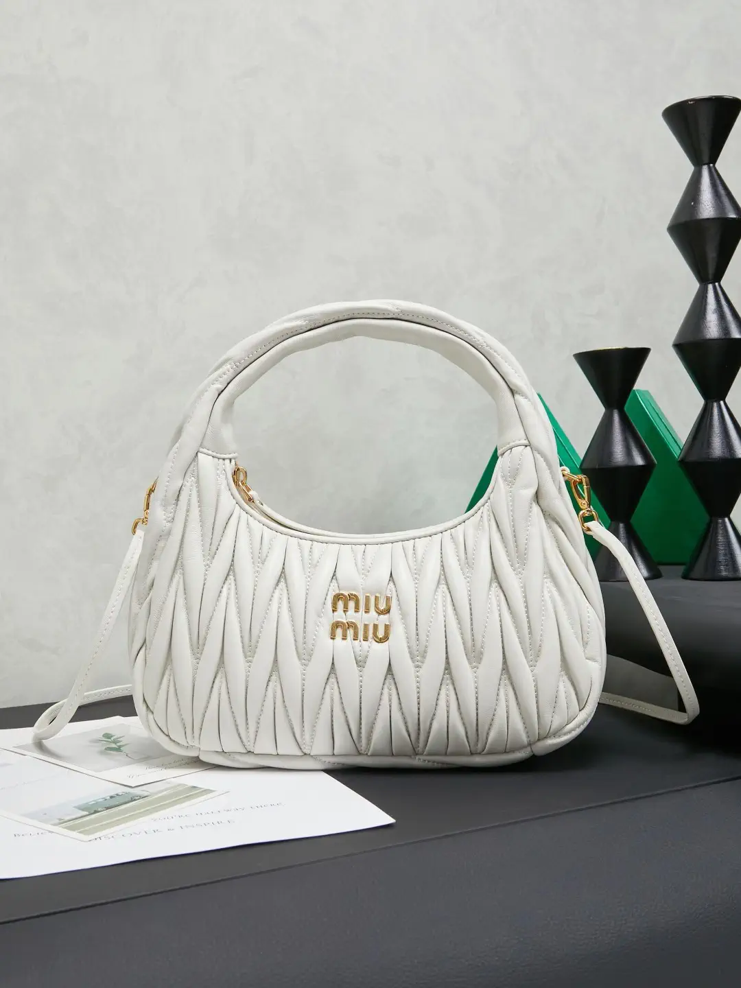 Miu Miu White Quilted Top Handle Bag image 1