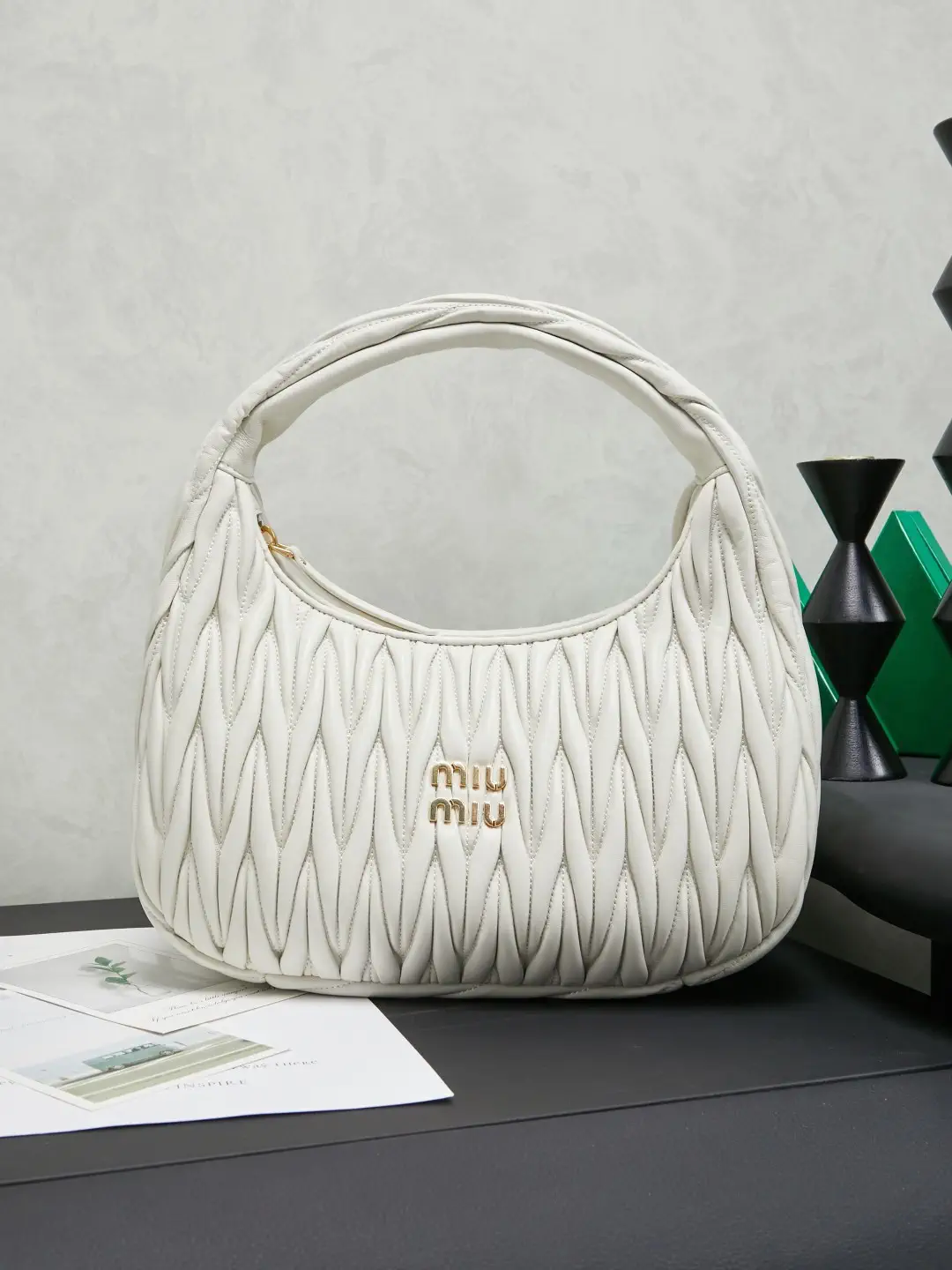 Miu Miu White Quilted Hobo Shoulder Bag image 1