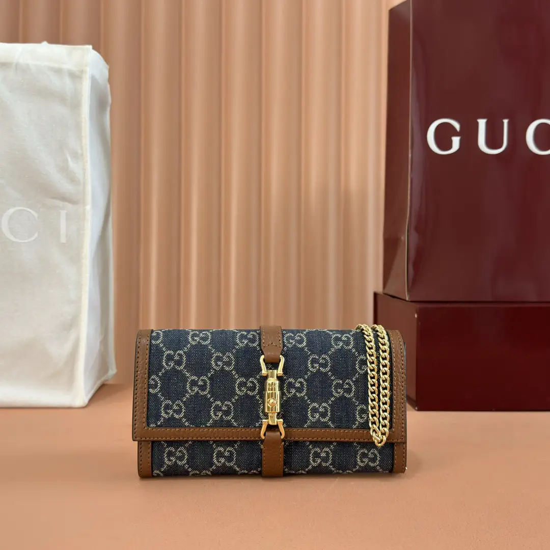Gucci Jackie 1961 Denim Monogram Chain Wallet image 1