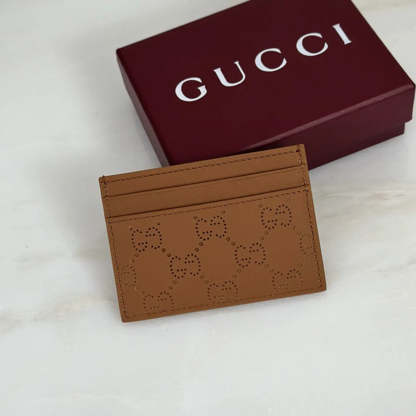 Gucci Brown Perforated Card Holder image 1