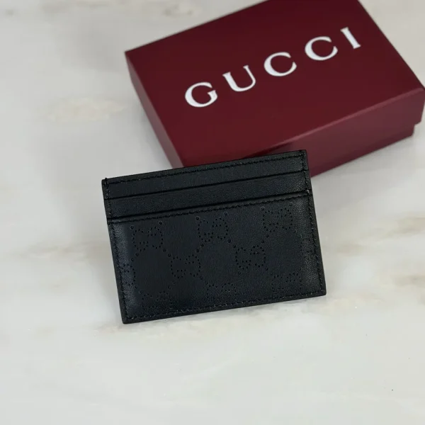 Gucci Black Perforated Monogram Card Holder image 1