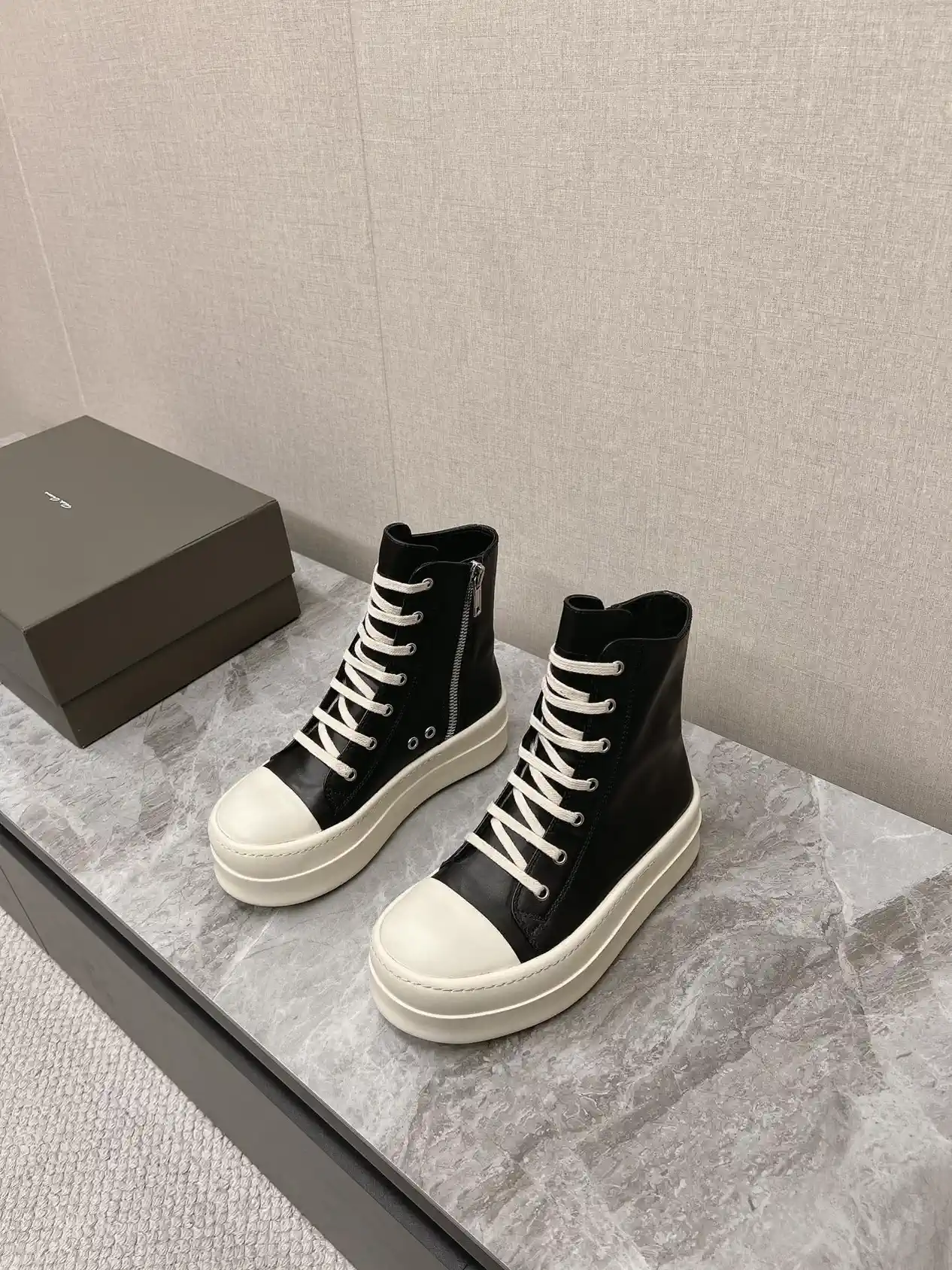 Rick Owens Main Line Watermelon Toe High-Top Platform Sneakers image 1